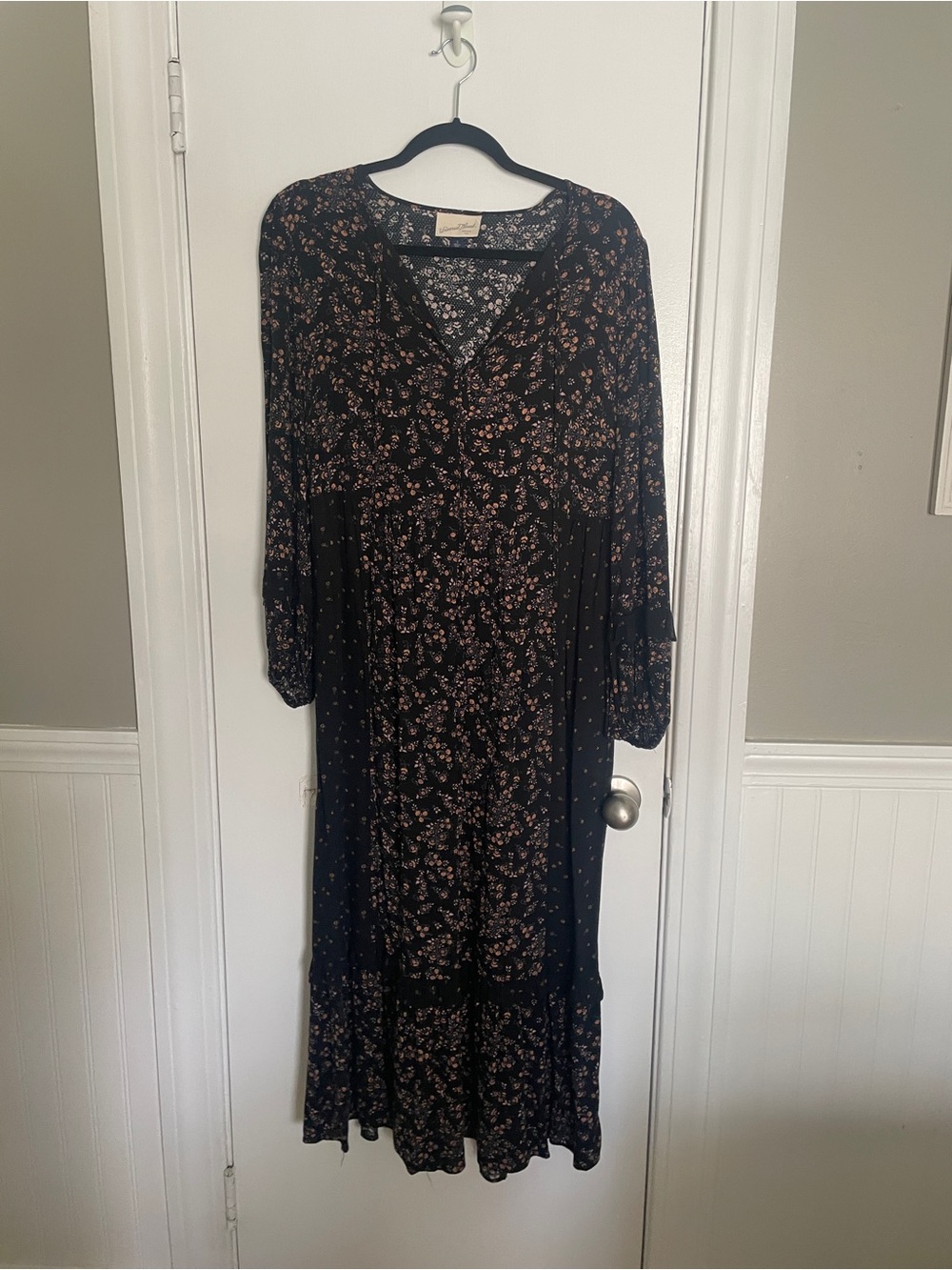 Universal Thread Black Maxi Dress with Pink Floral Print